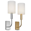 Modern Silver and Gold Wall Lamps with White Shades Mounted on Gray Wall