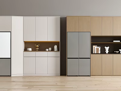 Modern Minimalist Sideboard Storage With White Wooden Grey Panels Open Shelves And Decor Items 3d model