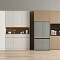 Modern Minimalist Sideboard Storage With White Wooden Grey Panels Open Shelves And Decor Items