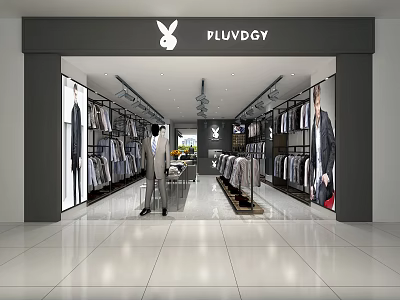 Modern PLUVOGY Clothing Store Interior With Fashion Displays And Mannequins 3d model