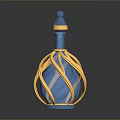 Elegant Blue Glass Bottle With Golden Twisted Decorative Elements And Reflective Surface 3d model