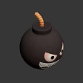 Menacing Black Cartoon Bomb Character With White Eyes Sharp Teeth Mouth And Orange Fuse