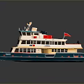 Detailed Two Deck Model Ship With White Upper Deck Yellow Blue Hull And Red Flag