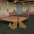Indoor Boxing Training Ring With Wooden Steps And Ropes In Fitness Area