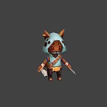 Cute Horned Hooded Game Character with Spotted Design Blue Outfit Animal Ears and Dual Knives