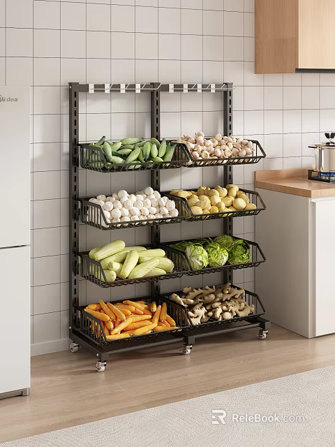 Multi Tier Kitchen Shelf for Fresh Vegetable Storage and Organization 3d model