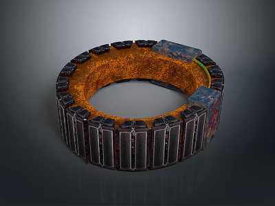 Industrial Circular Mechanical Component With Black Orange Texture And Metal Parts 3d model