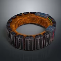 Industrial Circular Mechanical Component With Black Orange Texture And Metal Parts