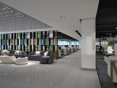 Modern Public Office Space With Open Layout Colorful Partitions Sofas And Workstations 3d model