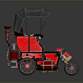 Red Vintage Three Wheeled Rickshaw With Black Canopy And Red Leather Seats