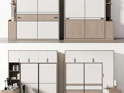 Modern Wardrobe Design With White And Wood Finish Double Doors And Storage Drawers 3d model