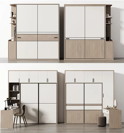 Modern Wardrobe Design With White And Wood Finish Double Doors And Storage Drawers 3d model