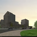 Modern Industrial Factory Building Complex With Glass Facades Surrounding Roads Vehicles And Greenery