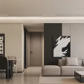 Modern Minimalist Open Concept Living And Dining Room With Comfortable Sofa And Dining Set