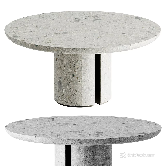 Modern Round Concrete Dining Table With Speckled Surface And Cylindrical Base Design 3d model