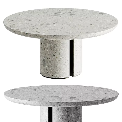 Modern Round Concrete Dining Table With Speckled Surface And Cylindrical Base Design 3d model