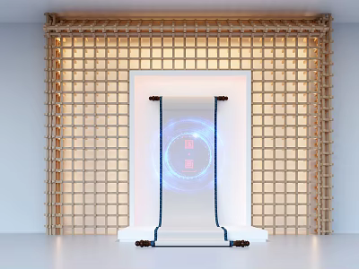 Traditional Chinese Decorative Scene With Bamboo Lattice Scroll And Illuminated Hui Character Pattern 3d model