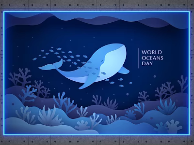 World Oceans Day Underwater Scene With Whale Fish And Coral Reef 3d model