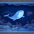 World Oceans Day Underwater Scene With Whale Fish And Coral Reef