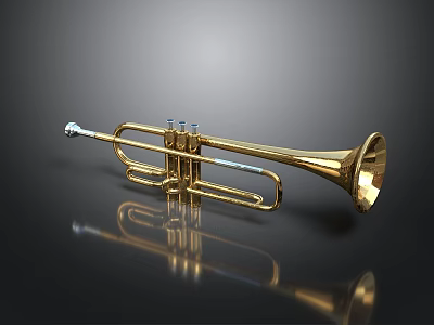 Shiny Golden Brass Trumpet with Reflective Surface for Home Decoration 3d model