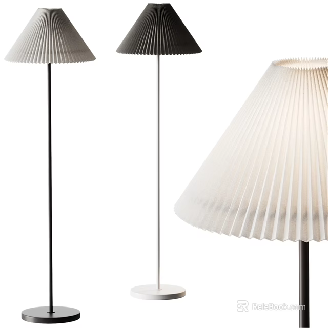 Modern Floor Lamps With Pleated Shades In Different Colors For Home Decor 3d model 