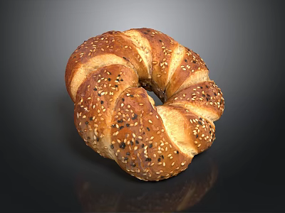 Fresh Baked Golden Brown Round Bread With Sesame Seeds And Crusty Texture 3d model