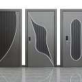 Contemporary Security Doors with Curved Lines Geometric Panels and Gray Metal Finish