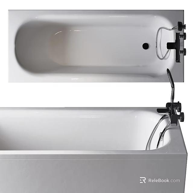 Sleek Modern White Bathtub With Black Faucet And Smooth Drain Fixture Design 3d model 