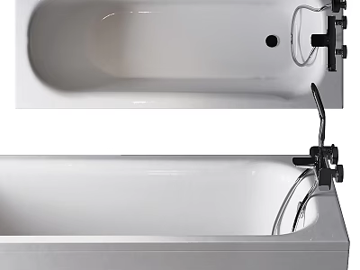 Sleek Modern White Bathtub With Black Faucet And Smooth Drain Fixture Design 3d model