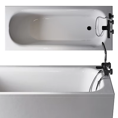 Sleek Modern White Bathtub With Black Faucet And Smooth Drain Fixture Design 3d model