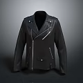 Black Leather Biker Jacket With Zipper Details Lapel Collar And Long Sleeves Design