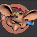 Cartoon Pig Character With Big Ears Golden Hair Blue Shirt Red Pants And Red Base