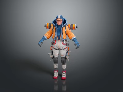 Game Character in Orange and Blue Hooded Jacket with White Pants Red Shoes and Backpack 3d model
