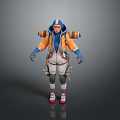 Game Character in Orange and Blue Hooded Jacket with White Pants Red Shoes and Backpack