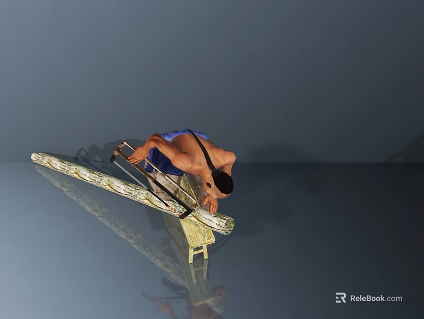 Dynamic Game Movie Character Climbing Slope Structure With Blue Outfit And Reflection 3d model 