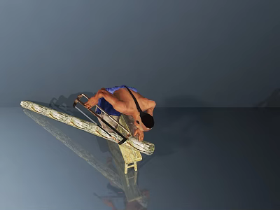 Dynamic Game Movie Character Climbing Slope Structure With Blue Outfit And Reflection 3d model