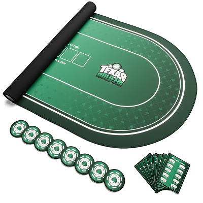 Green Texas Hold'em Poker Table Mat with Chips and Playing Cards Set 3d model