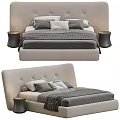 Modern Double Bed With Upholstered Headboard Gray Bedding Decorative Pillows And Nightstands