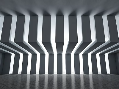 Modern Interior Space With Vertical Columns Lighting And Geometric Structure Design 3d model