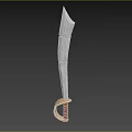 Curved Silver Blade Weapon With Brown Handle And Red Wrapping Design