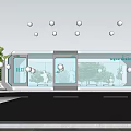 Modern Roadside Highway Facility With Glass Facade EV Charging Stations And Pull In Sign