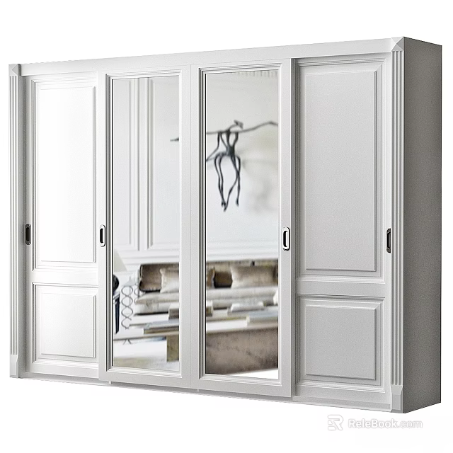 White Modern Dresser With Glass Doors And Mirrored Front For Bedroom Storage 3d model 