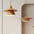 Wooden Pendant Lights Hanging In Modern Interior With Curved Wall And Green Plant