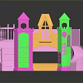 Colorful Plastic Toy Castle with Pink Green Yellow Towers Slide and Stairs