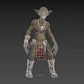 Green Skinned Goblin Game Movie Character With Pointed Ears Tattered Clothing And Ornamental Necklace