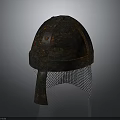 Rusted Old Medieval Helmet With Chainmail Visor And Classic Antique Design 3d model