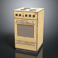 Vintage Yellow Standalone Oven With Four Burners Knobs And Worn Design Electronic Appliance
