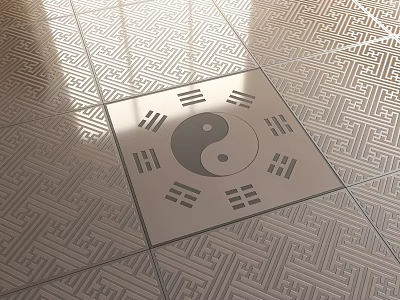 Traditional Decorative Floor Tiles Featuring Yin Yang Symbol And Bagua Patterns With Intricate Geometric Design 3d model