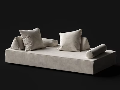 Minimalist Light Gray Double Sofa With Soft Velvet Fabric Decorative Pillows And Roll Pillow 3d model