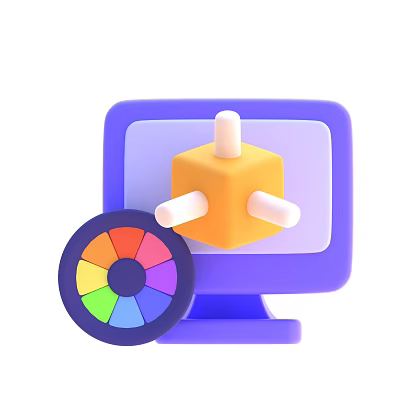 Smart Machine With Display Screen Yellow Cube White Projections And Color Wheel 3d model